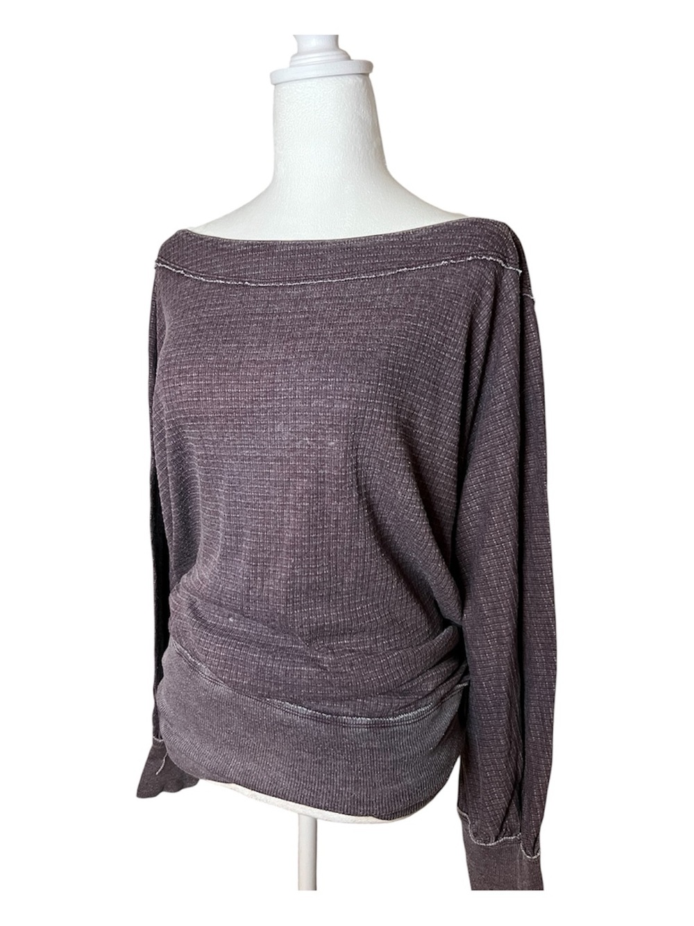 Free People Off-the-Shoulder Ribbed Knit Sweater - Plum Large